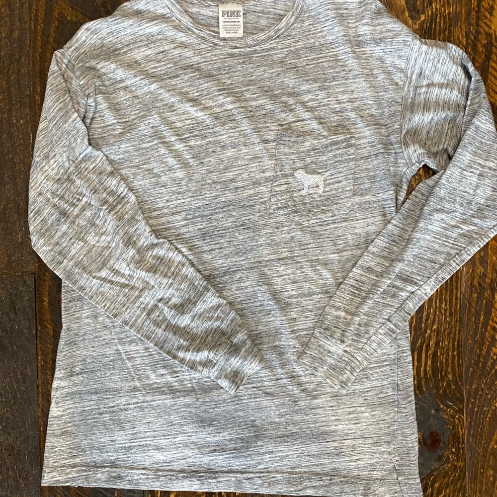 PINK Grey Bling Long Sleeve T Shirt